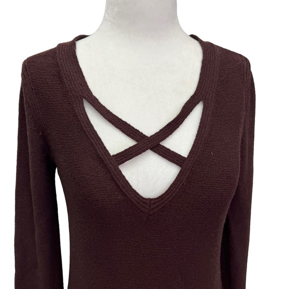 Free People Criss-Cross Tunic Sweater in Brown Wine Size Small - Picture 8 of 15